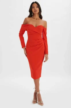 Lavish Alice Dresses<Kiara Sweetheart Neckline Bardot Midi Dress In Red