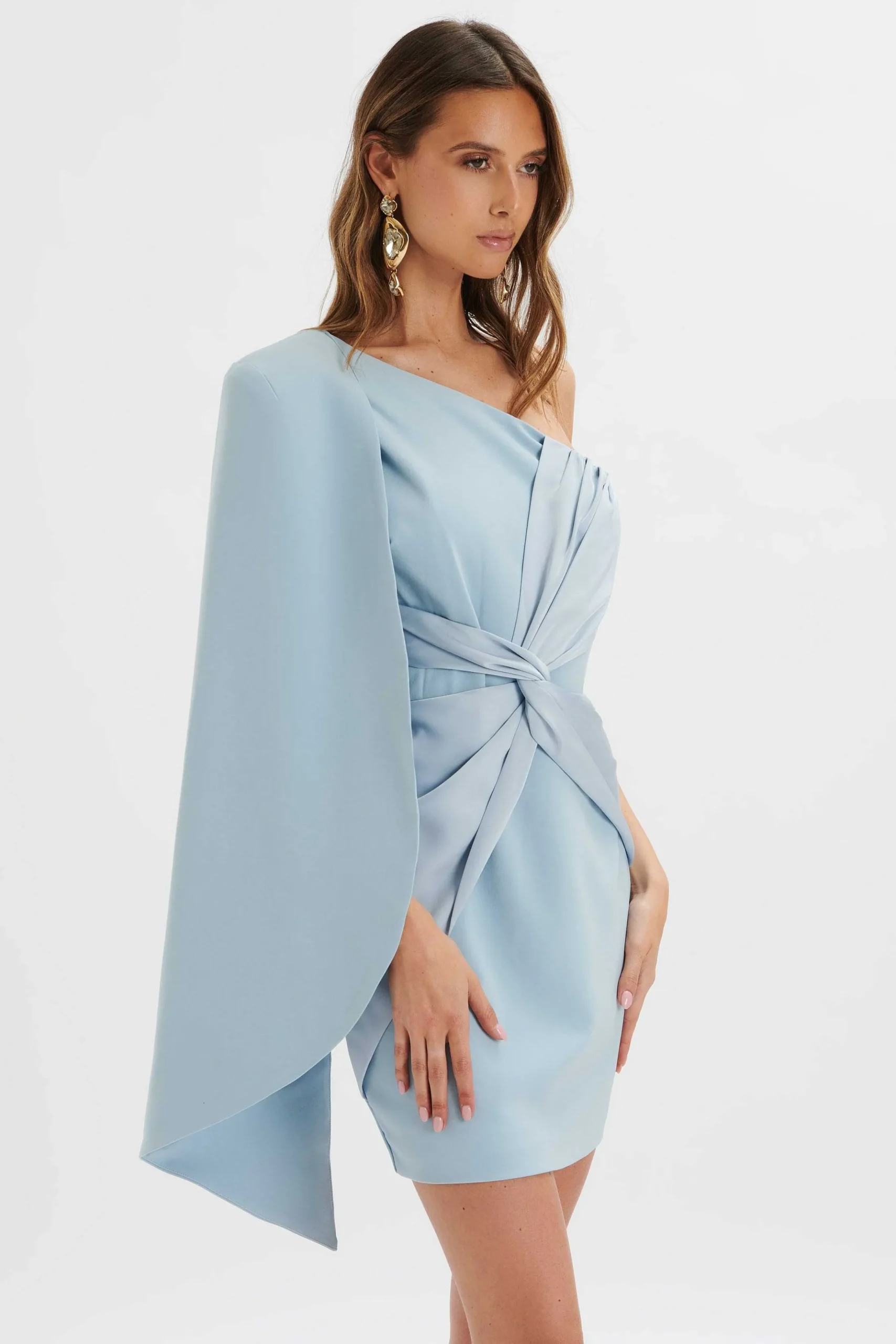 Lavish Alice Dresses<Laila Twist Front One Shoulder Cape Mini Dress In Blue