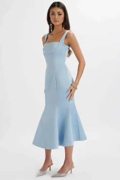 Lavish Alice Dresses<Lainey Structured Satin Midi Slip Dress In Cornflower Blue