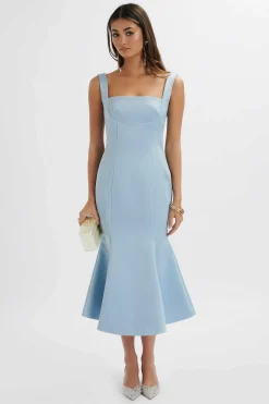 Lavish Alice Dresses<Lainey Structured Satin Midi Slip Dress In Cornflower Blue