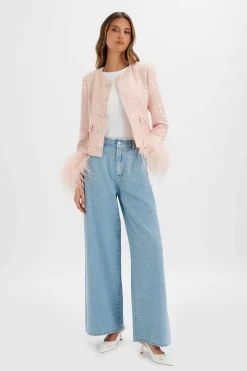 Lavish Alice Blazers<Laria Sequin Boucle Jacket With Feather Cuffs In Pink