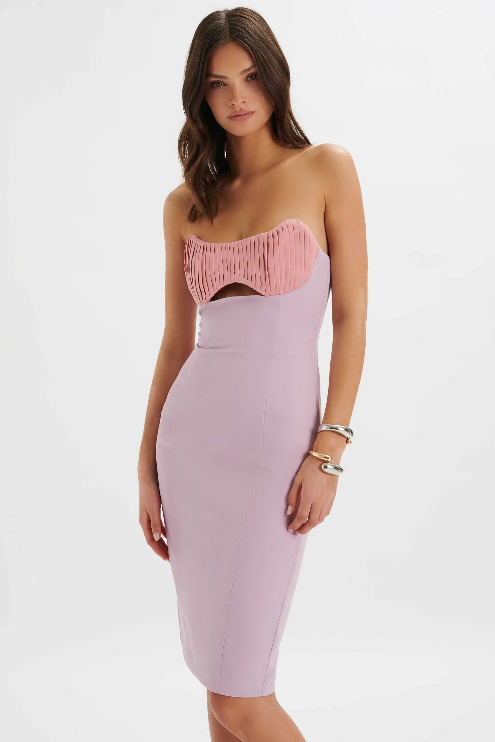 Lavish Alice Dresses<Layla Colour Block Pleated Bandeau Dress In Lilac