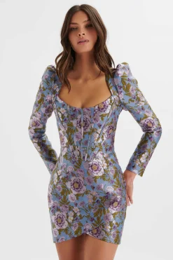 Lavish Alice Dresses<Lennon Jaquard Corset Wrap Mini Dress In Blue Purple