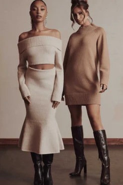 Lavish Alice Dresses<Lilian Knitted Cashmere Mini Jumper Dress In Camel
