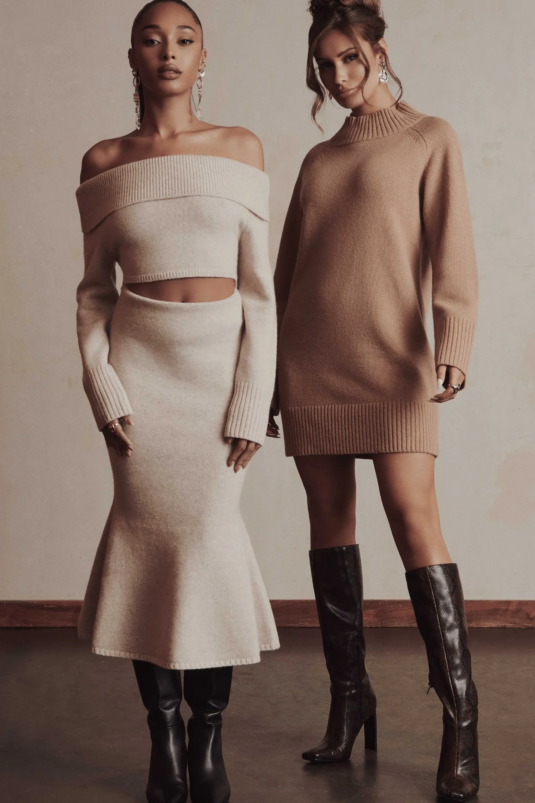 Lavish Alice Dresses<Lilian Knitted Cashmere Mini Jumper Dress In Camel