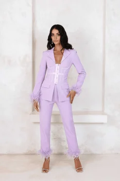 Lavish Alice Suiting<Lily Feather Trim Trousers In Lilac