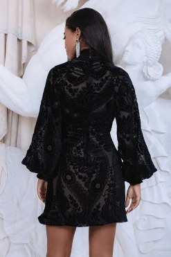 Lavish Alice Dresses<Lucian Velvet Devore Balloon Sleeve Mini Dress In Black