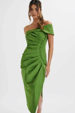 Lavish Alice Dresses<Lucille Bardot Bandeau Pleated Midi Dress In Green
