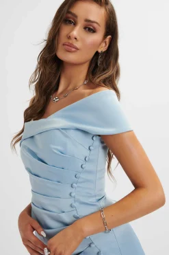 Lavish Alice Dresses<Lucille Bardot Bandeau Pleated Midi Dress In Cornflower Blue