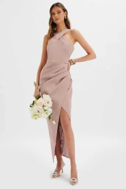 Lavish Alice Dresses<Madeline Satin Cross Front Wrap Maxi Dress In Dusty Purple