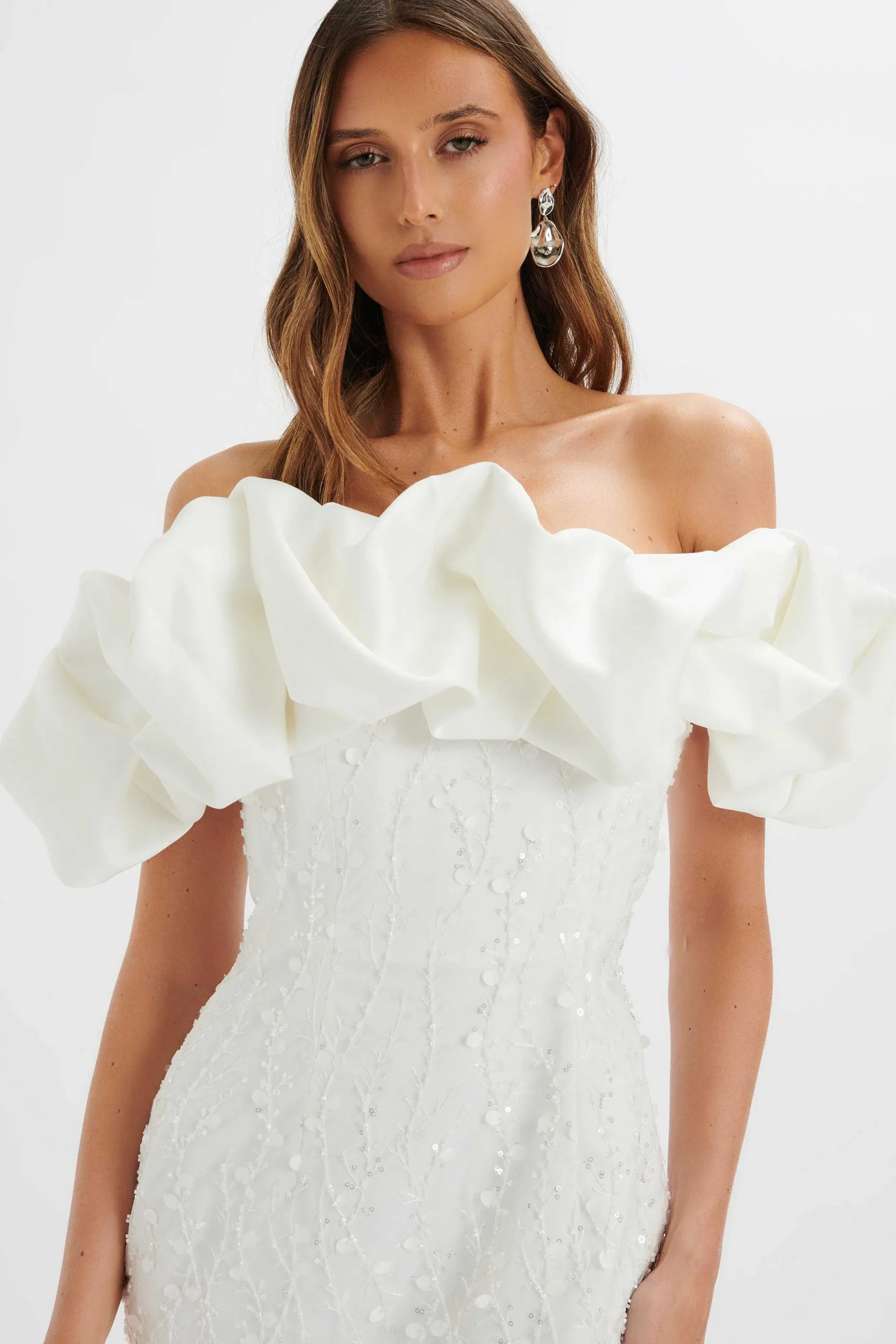 Lavish Alice Dresses<Marcia 3D Embroidered Satin Puff Mini Dress In White