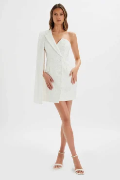 Lavish Alice Dresses<Marcy Crystal Embellished One Shoulder Cape Blazer Dress In White