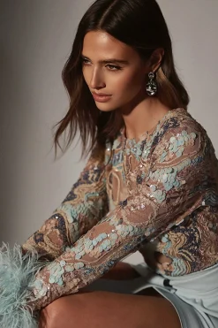 Lavish Alice Dresses<Medina Embellished Feather Cuff Mini Dress In Blue