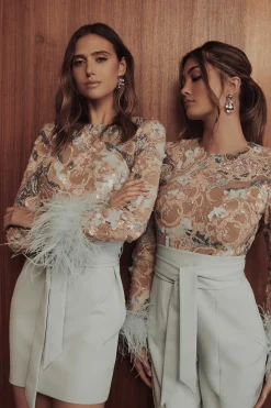 Lavish Alice Dresses<Medina Embellished Feather Cuff Mini Dress In Blue