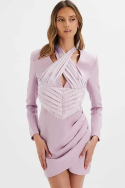 Lavish Alice Dresses<Mia Satin Mix Halterneck Blazer Dress In Lilac