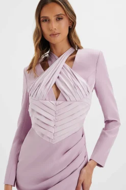 Lavish Alice Dresses<Mia Satin Mix Halterneck Blazer Dress In Lilac