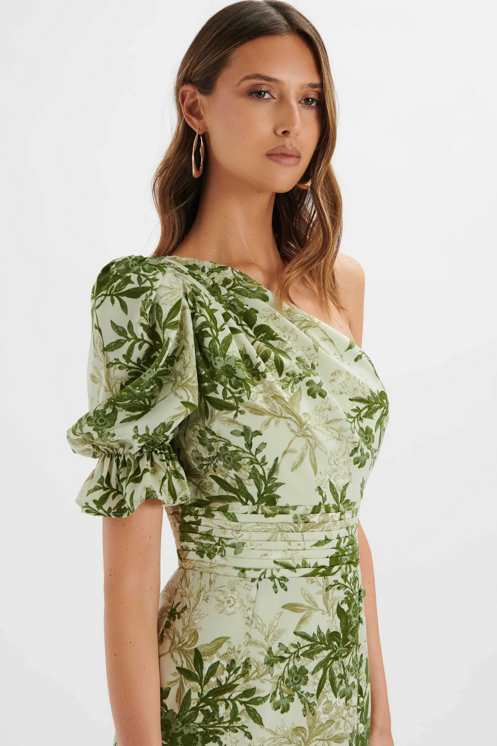 Lavish Alice Dresses<Nakia Asymmetric Puff Sleeve Midi Dress In Botanical Print