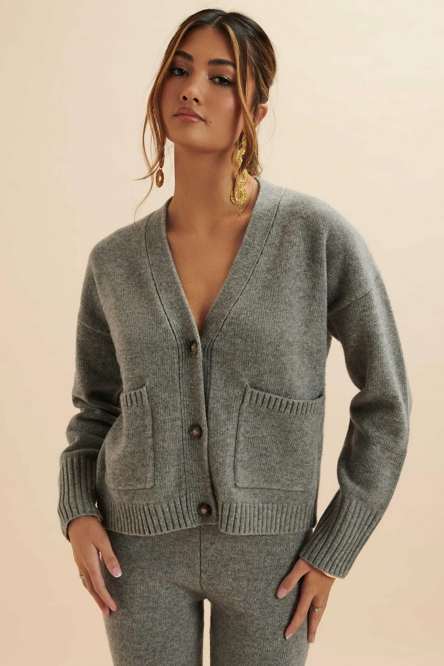 Lavish Alice Knitted Separates<Nella Knitted Cashmere Blend Relaxed Cardigan In Grey