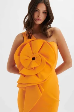 Lavish Alice Dresses<Nola 3D Statement Ruffle Midi Dress In Papaya