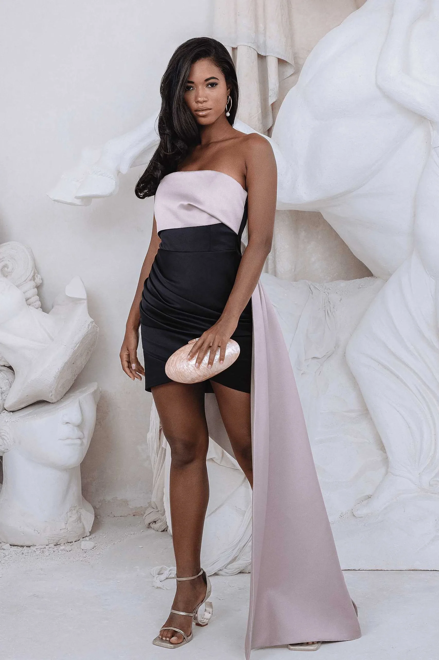 Lavish Alice Dresses<Olympia Extreme Drape Bandeau Satin Mini Dress In Black & Champagne