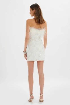 Lavish Alice Dresses<Orelia Embellished Mini Dress With Feather Trim In White