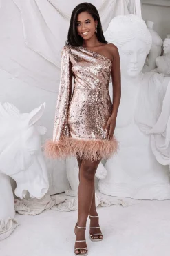 Lavish Alice Dresses<Orla One Shoulder Sequin Cape Mini Dress In Gold