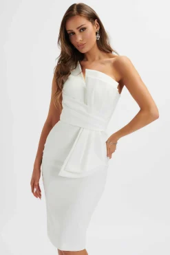 Lavish Alice Dresses<Pandora Asymmetric Oversized Statement Bow Midi Dress In White