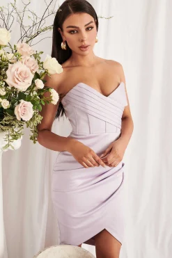 Lavish Alice Dresses<Piper Satin Pleated Corset Bandeau Midi Dress In Lilac