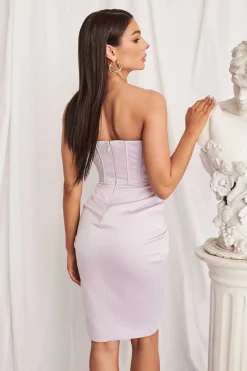 Lavish Alice Dresses<Piper Satin Pleated Corset Bandeau Midi Dress In Lilac