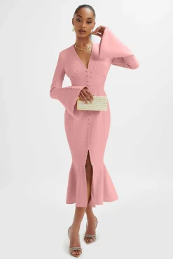 Lavish Alice Dresses<**Pre-Order** Salma Fluted Sleeve Longline Fishtail Midi Dress In Pink