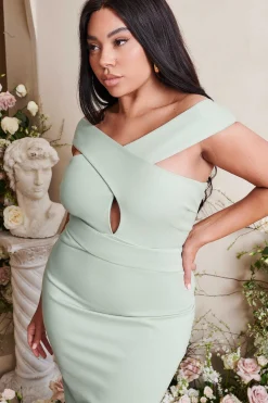 Lavish Alice Dresses<Raelynn Curve Off Shoulder Wrap Ponte Dress In Sage