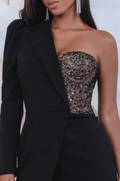 Lavish Alice Dresses<Raquel Embellished Hand Beaded Luxury Blazer Mini Dress In Black