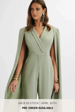 Lavish Alice Jumpsuits & Playsuits<Rayna Longline Cape Tailored Jumpsuit In Sage Green