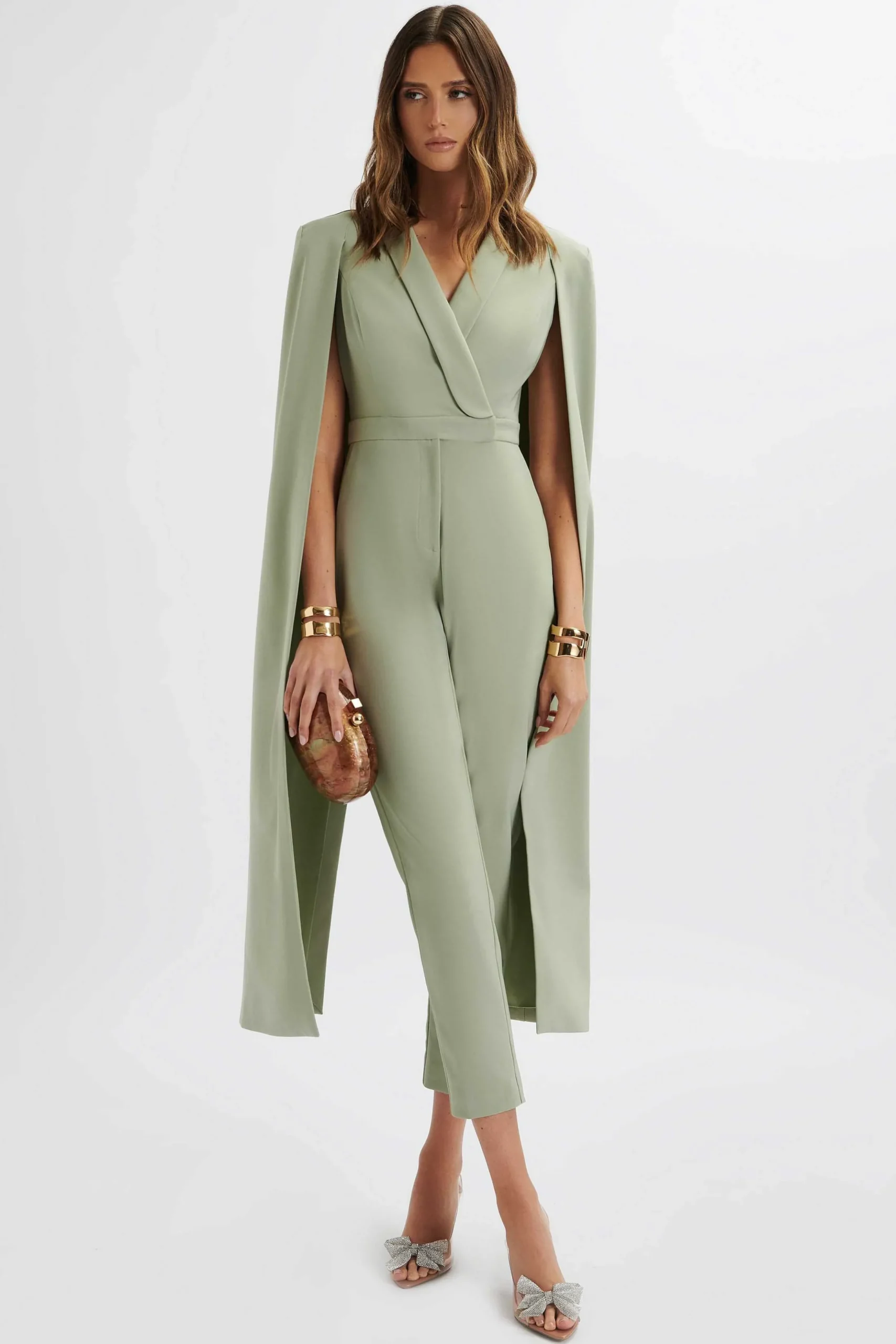 Lavish Alice Jumpsuits & Playsuits<Rayna Longline Cape Tailored Jumpsuit In Sage Green