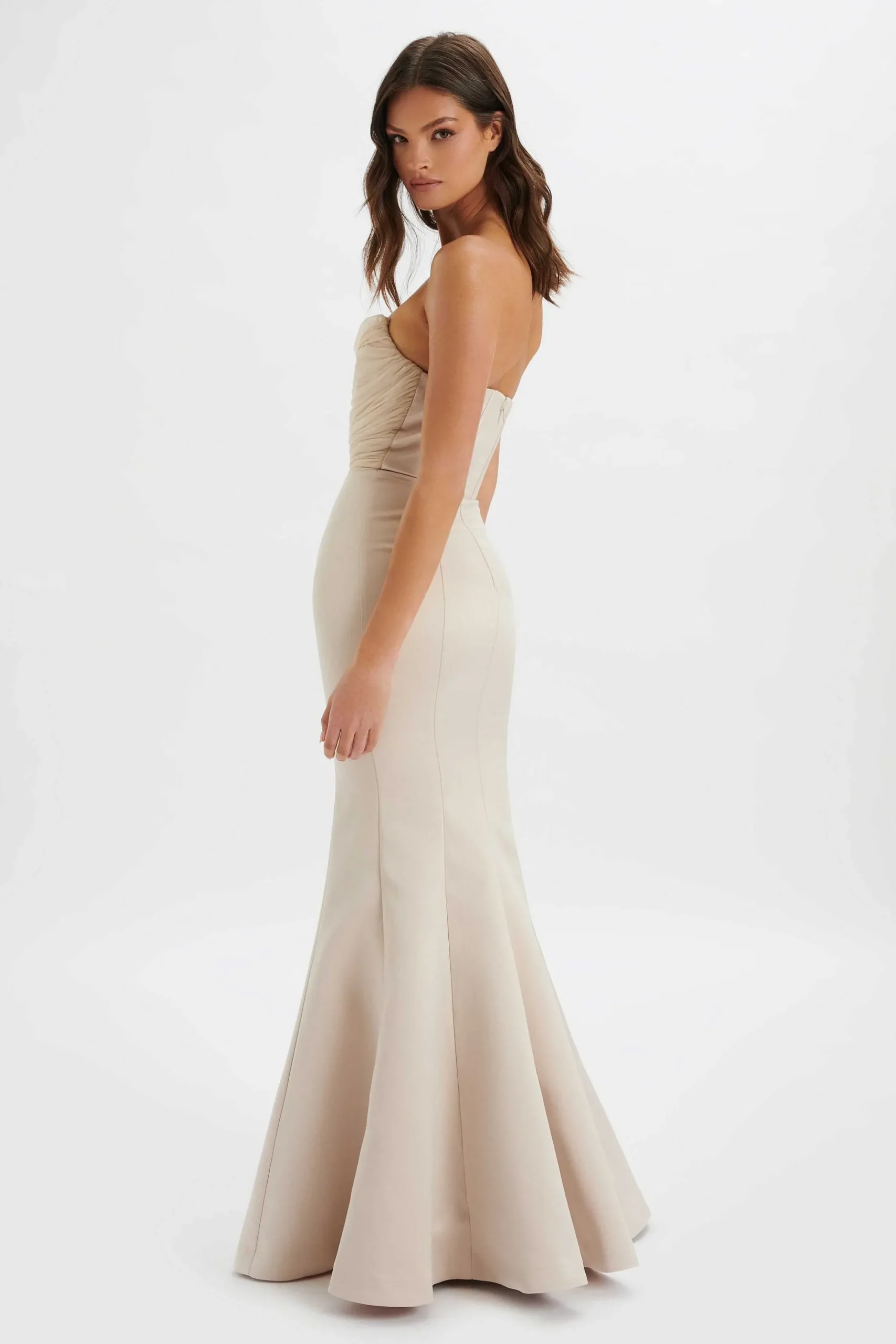 Lavish Alice Dresses<Renata Bonded Satin Corset Maxi Dress In Champagne