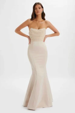 Lavish Alice Dresses<Renata Bonded Satin Corset Maxi Dress In Champagne