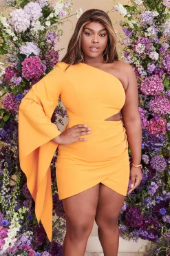 Lavish Alice Dresses<Riley Curve One Shoulder Cape Mini Dress In Mango Orange