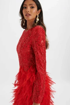 Lavish Alice Dresses<Selene Embellished Feather Mini Dress In Red