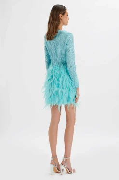 Lavish Alice Dresses<Selene Embellished Feather Mini Dress In Blue