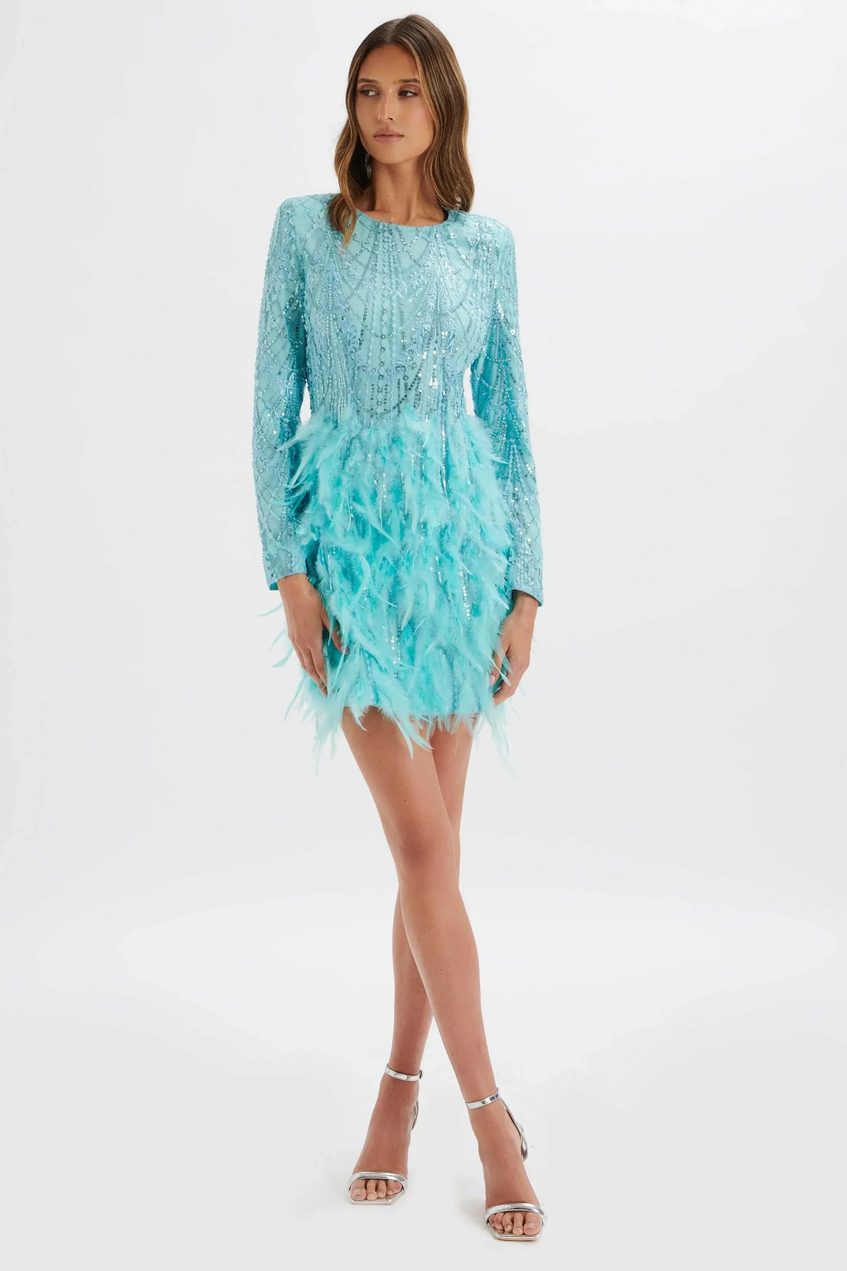 Lavish Alice Dresses<Selene Embellished Feather Mini Dress In Blue