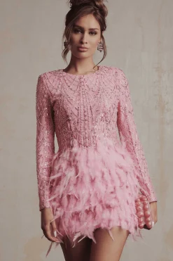 Lavish Alice Dresses<Selene Embellished Feather Mini Dress In Pink