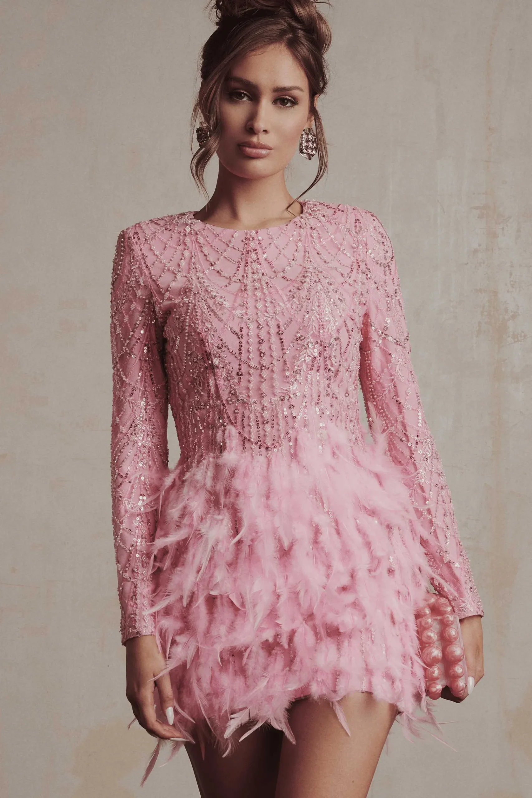 Lavish Alice Dresses<Selene Embellished Feather Mini Dress In Pink
