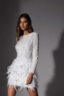 Lavish Alice Dresses<Selene Embellished Feather Mini Dress In White