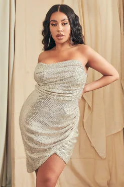 Lavish Alice Dresses<Serenity Curve Stretch Sequin Bandeau Wrap Dress In Silver