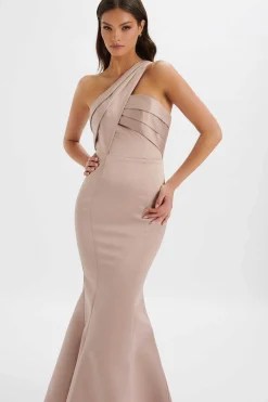 Lavish Alice Dresses<Shailene Bonded Satin Asymmetric Maxi Dress In Mink