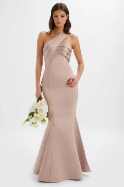Lavish Alice Dresses<Shailene Bonded Satin Asymmetric Maxi Dress In Mink