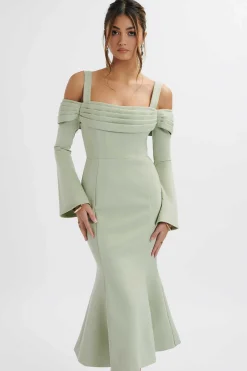 Lavish Alice Dresses<Sia Ponte Pleated Cowl Longline Midi Dress In Sage Green