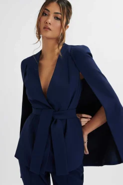 Lavish Alice Suiting<Skye Belted Cape Blazer In Navy