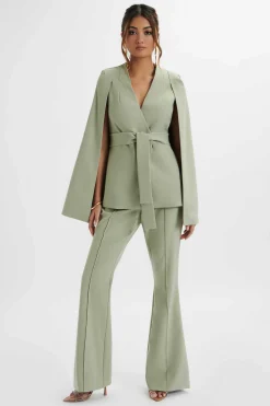 Lavish Alice Suiting<Skye Belted Cape Blazer Jacket In Sage Green