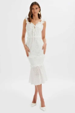 Lavish Alice Dresses<Sofi Broderie Anglais Ruffle Fishtail Midaxi In White